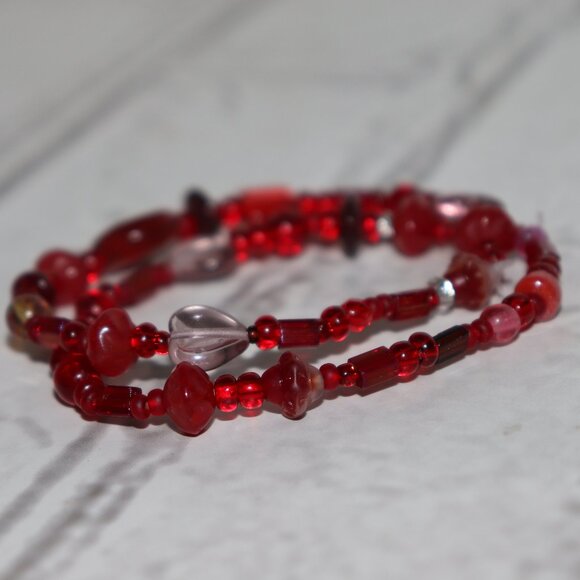 Beautiful red glass beaded bracelet set 7" NWOT - Picture 3 of 5